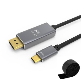 Cavo video da USB-C a DisplayPort, 4K a 60 Hz, compatibile con MacBook, connettori dorati, 1,8 m con organizer per cavi Aiyando, nero