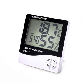 Termometro e igrometro digitale, Orologio, KINSI, 4 tasti, Supporto stand, Bianco