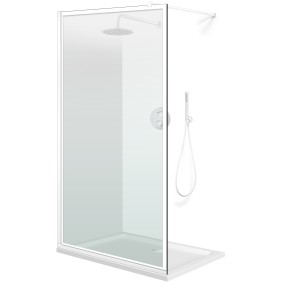 Parete doccia walk-in Aqua Roy ® White, modello Frame bianco, vetro trasparente 8 mm, fissato, 100x195 cm