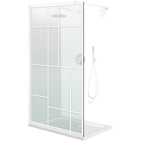 Parete doccia walk-in Aqua Roy ® White, modello Urban White, vetro trasparente da 8 mm, fissata, 90x195 cm