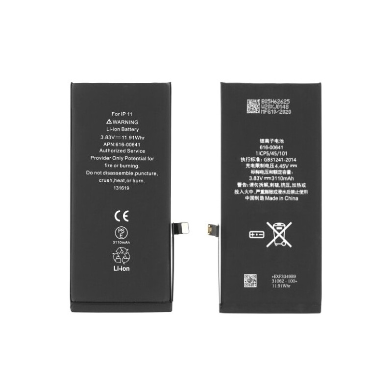 Batteria del telefono, compatibile con iPhone 11, 616-00641, 3100 mAh, Nero