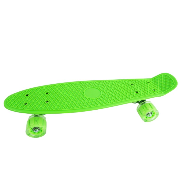 PennyBoard ergonomico con ruote luminose, Verde - 55x15x5,5 cm