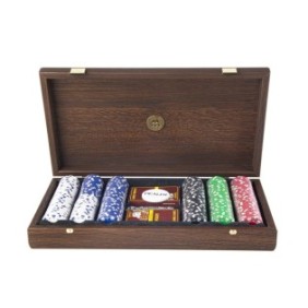 Set da poker Manopoulos California con scatola impiallacciata brunita
