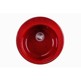 Lavello rotondo in composito, diametro 48 cm, profondità 14 cm, da incasso, rosso, 8,6 kg