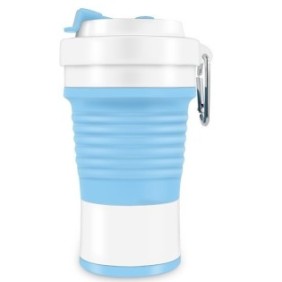 Bicchiere da auto pieghevole in silicone per viaggi, campeggio, 750 ml, con cannuccia inclusa, 11,6 x 19,3 cm, blu