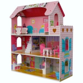 Casa delle bambole, statore, 3 piani, legno, multicolore