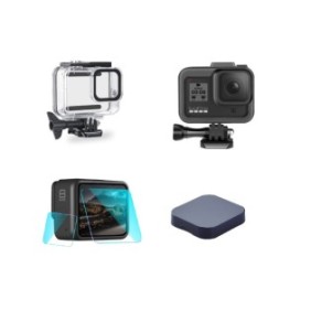 Set di 4 accessori per Gopro Hero 8 Hero 8 Black, videocamera sportiva, custodia impermeabile, custodia protettiva e impugnatura, set di pellicole protettive, copertura protettiva per lenti