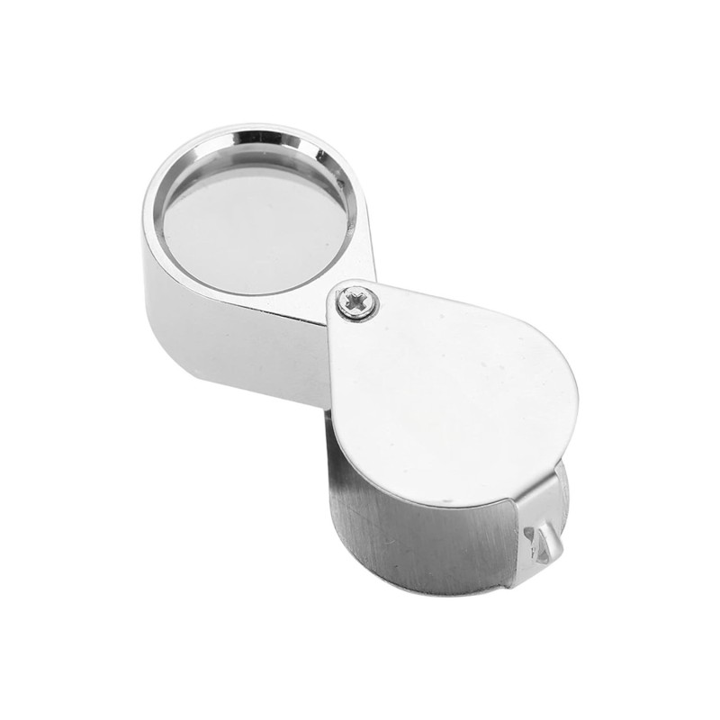 Mini lente d'ingrandimento, portatile e pratica, utilizzata per controllare i gioielli, colore argento, dimensioni 20x21 mm, custodia in plastica di protezione