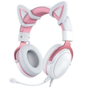 Cuffie da gioco Onikuma X10 RGB con orecchie di gatto, bianco-rosa