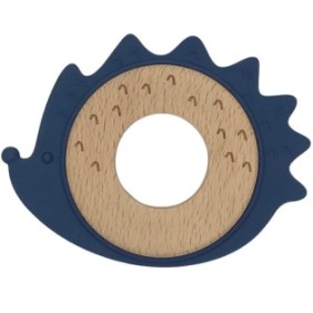 Anello da dentizione riccio in silicone e legno blu