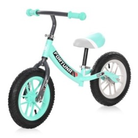 Bicicletta senza pedali, Lorelli, Fortuna Air, 2-5 anni, 12 pollici, pneumatica con camera d'aria, ruote LED, grigia e verde