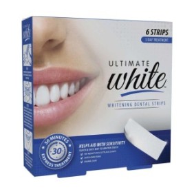 Scatola da 3 strisce sbiancanti per denti, Brush Buddies, Ultimate White, con olio di cocco, concentrazione al 10%, trattamento di 3 giorni