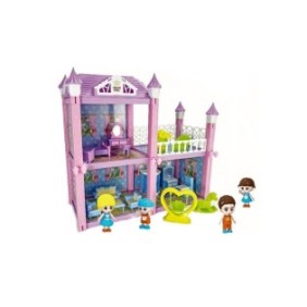 Casa delle bambole, Villa da sogno, 4 figurine incluse, 85 pezzi, facile da montare, Doty