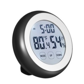 Igrometro e termometro digitale per ambienti con orologio, display LCD con touch control e luce, 3 opzioni di installazione
