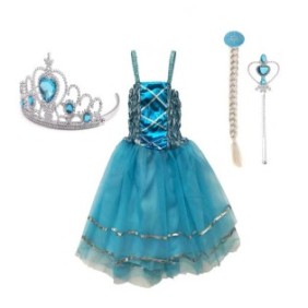 Abito Elsa da principessa delle nevi, tulle blu e applicazioni scintillanti, con 3 accessori, ideale per feste e compleanni, 3-5 anni, AK4520