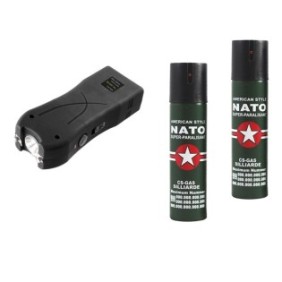 Kit autodifesa elettroshock con led T398 e 2 spray Natto