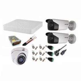 Kit di 3 telecamere di sorveglianza 5MP HikVision + DVR 4 canali 5MP Turbo HD HikVision + Sorgente + Cavo + Spine