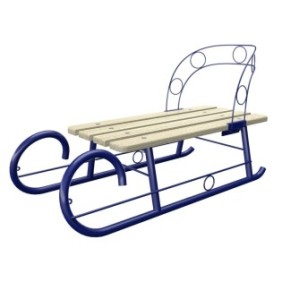 Slittino Blu Con Schienale Smontabile In Metallo, Grande Publicite, 2 persone, sedile in legno