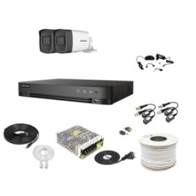 Kit di Sorveglianza e Sicurezza Hikvision, 2 Telecamere da esterno Ultra HD 5MP, Alte Prestazioni, Smart IR 80m + DVR 4 canali fino a 5MP + Accessori