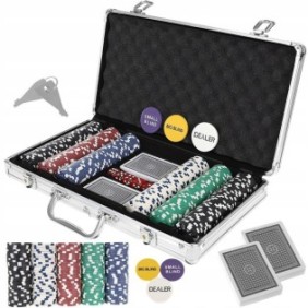 Set Poker complesso con 300 fiches idealSTORE, Vegas Master Lux, Include 2 set di carte, 5 dadi, Dotato di valigetta in alluminio con dimensioni 39x7x27 cm