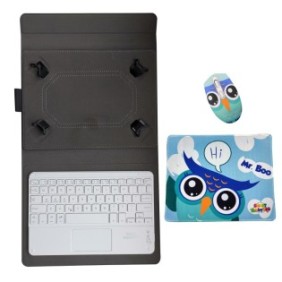 Kit tastiera tablet SMART TabbyBoo® a libro con mouse e mousepad Mr.Boo per tablet da 8 a 10.1 pollici Bluetooth - tastiera bianca