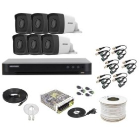 Kit Sorveglianza Hikvision 6 Telecamere 2MP, 1080P, Esterno 80m Smart IR + DVR 8 canali video 4MP/2MP + Accessori