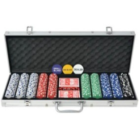 Set da poker, vidaXL, Alluminio, 55,5 x 20,5 x 6,7 cm, 500 fiches, Multicolore