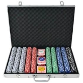 Set da poker, vidaXL, Alluminio, 53 x 37 x 6,7 cm, 1000 fiches, Multicolore