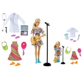 Barbie e Chelsea bambola in carriera con 3 set di accessori (dottore, musicista, tennista)