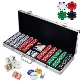 Set da poker professionale Piatnik, 500 fiches del casinò, 2 mazzi di carte da gioco, 5 dadi, pulsante del mazziere