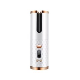 Mini arricciacapelli rotante wireless, temperatura 150°C - 200°C, ricarica USB, batteria 5000 mAh, bianco perla