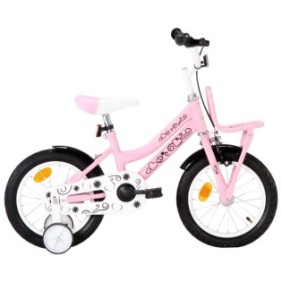 Bicicletta per bambini, con ruote ausiliarie, vidaXL, Acciaio, 14 pollici, 48-51,5 cm, Rosa/Nero