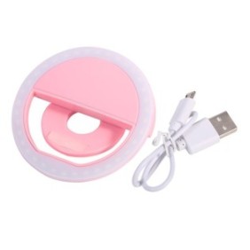 Lampada LED portatile ad anello per selfie, per qualsiasi telefono cellulare, rosa