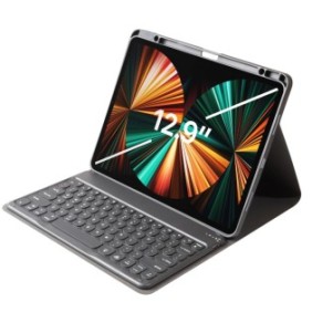 Cover per tastiera, Zoopie, compatibile con Apple iPad Pro 12.9" 5a generazione 2021 / 4a generazione 2020 / 3a generazione 2018, Senza fili, Bluetooth, Illuminazione LED, Custodia protettiva, Nero