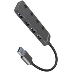 HUB USB AXAGON HUE-MSA, con interruttore per ciascuna porta, 4x USB 3.2 Gen 1, alimentatore Micro USB, cavo USB-A da 20 cm