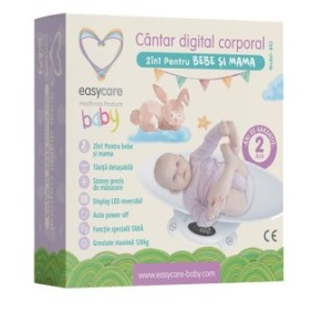 Bilancia digitale 2in1 per neonato e mamma Easycare Baby, display LED, spegnimento automatico, funzione Country, 120kg, Bianco