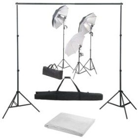 Kit studio fotografico con lampada e set sfondo, vidaXL, Alluminio, 600 x 300 cm, Bianco