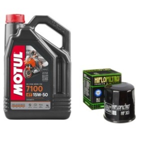 Pacchetto cambio olio MOTUL 7100 15W50 4L e filtro olio racing HIFLO HF303 per moto KAWASAKI