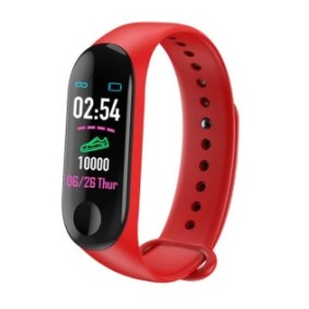 Bracciale fitness, M3, impermeabile, monitor del sonno, contapassi, calorie burniate, messaggi, chiamate, tipo sportivo da 0.96", rosso, display a colori OLED, sveglia, compatibile Android/iOS