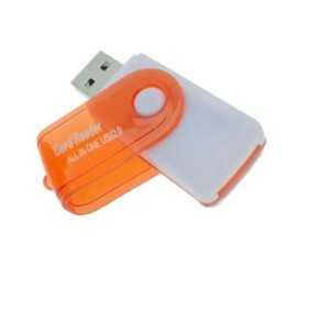 Lettore USB 2.0 per schede di memoria MicroSD, SDHC, M2, MMC, con coperchio girevole, bianco con arancione