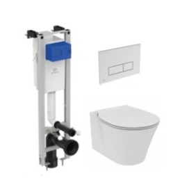 Set WC Ideal Standard, Connect Air con lido WC a chiusura normale e serbatoio da incasso Ideal Standard con portello cromato