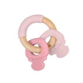 Giocattolo da dentizione in silicone KikkaBoo con anello in legno Keys Pink