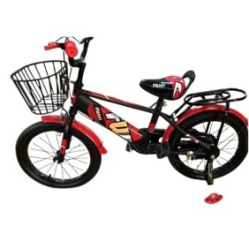 Bici bambino 16" Go Kart FW, ruote ausiliarie in silicone, campanello, cestino in metallo, portapacchi, colore rosso, età 4-6 anni