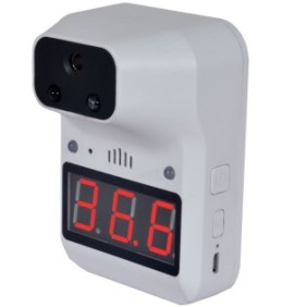 Scanner di temperatura con avviso vocale, Termometro, Contactless, Montaggio a parete, Rilevatore automatico, Accumulatori inclusi