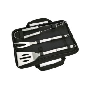 Set di 3 utensili per barbecue HouseXL BBQ in acciaio inossidabile, con borsa per il trasporto inclusa, pinze, spatola e forchetta per barbecue