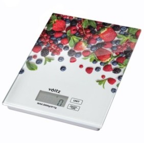 Bilancia da cucina Voltz V51651E Berries, 5 kg, CONTENITORE, Vetro, Multicolor
