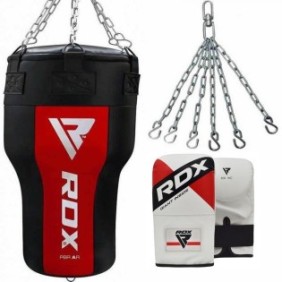 Set sacco da boxe RDX, con guanti da allenamento, rosso/nero, tinta unita