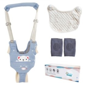 Imbracatura ergonomica blu per girello Babysnugg con supporto per mutandine rimovibile, bavaglino e ginocchiere inclusi