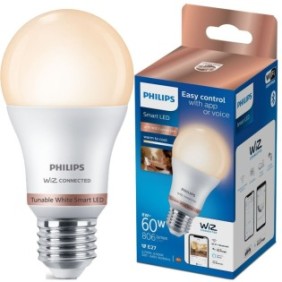 Lampadina LED intelligente Philips, Wi-Fi, Bluetooth, A60, E27, 8 W (60 W), 806 lm, temperatura della luce regolabile (2700-6500 K)