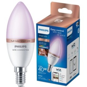 Lampadina LED Philips smart RGB, candela, Wi-Fi, Bluetooth, C37, E14, 4,9 W (40 W), 470 lm, luce colorata, classe energetica F